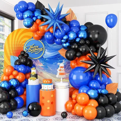 Miniatura 8 de Arco de globos azul, rojo y negro, guirnalda de globos con globos de papel de aluminio, globos metálicos plateados para niños, baby shower, Azul