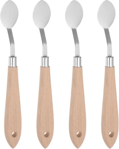 HARFINGTON 4 unids No.20 Paleta Cuchillos 0.866 in Ancho Acero Inoxidable Oval Espátula Pintura Cuchillo de Paleta con Mango de Madera para Óleo