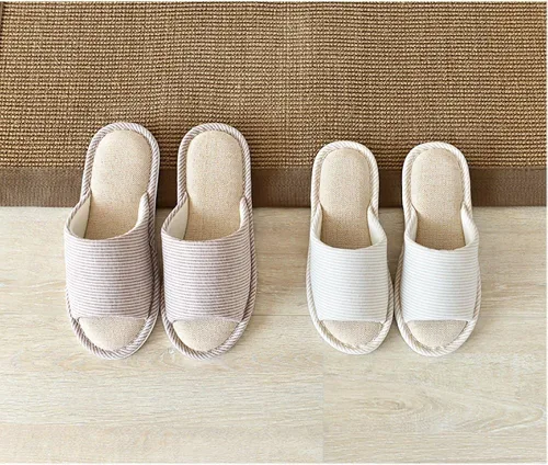 Miniatura 2 de Pantuflas unisex de algodón lavables con punta abierta para el hogar, zapatos de interior informales, de lino suave, suela antideslizante