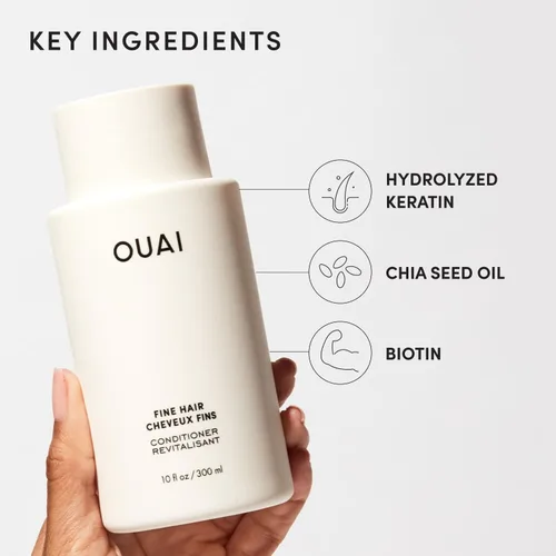Miniatura 6 de OUAI Recambio de acondicionador para cabello fino, acondicionador voluminizador hecho con queratina, biotina y aceite de semilla de chía, añade