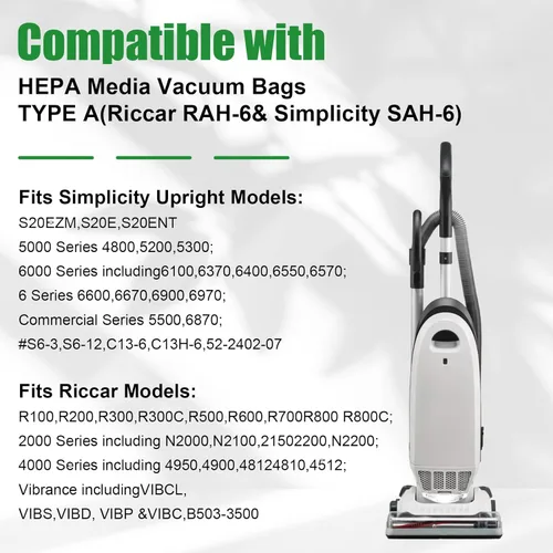 Miniatura 2 de Paquete de 12 bolsas de vacío HEPA tipo A para Simplicity S20EZM, para la serie 5000/6000 y Riccar R Series, para aspiradoras verticales serie