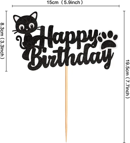 Miniatura 2 de 1 pieza de decoración de pastel de cumpleaños de gatito negro con purpurina para pastel de cumpleaños para amantes de los gatos, baby shower, niños