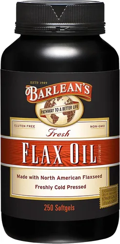 Barlean's Suplementos de Aceite de Linaza Omega 3 6 9, Cápsulas blandas de semilla de lino prensadas en frío con 1650 mg de ácidos grasos ALA, 250