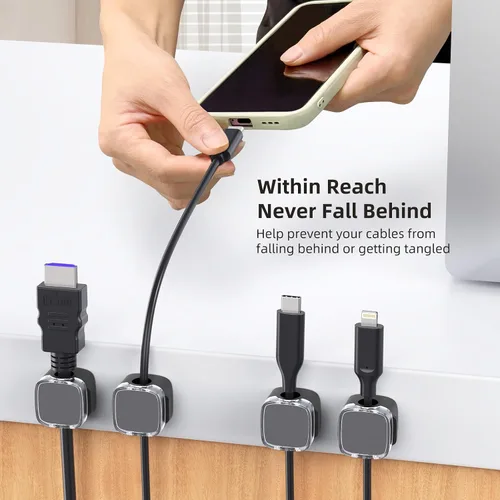 Miniatura 3 de Clips magnéticos para cable, paquete de 6 organizador de cables soporte para accesorios de escritorio y oficina, soporte para cables para ocultar