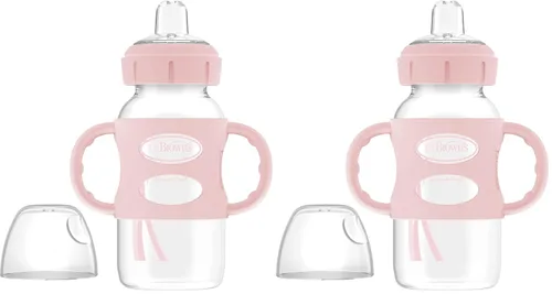 Dr. Brown's Milestones - Vaso entrenador de cuello ancho con popote y asas de silicona 100%, asas de agarre fácil con popote blando, 9 onzas/270mL,