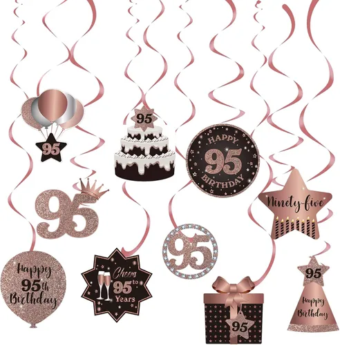 Decoración de techo de remolinos colgantes para fiesta de cumpleaños número 95, 95 espirales colgantes de papel de aluminio con recortes para 95