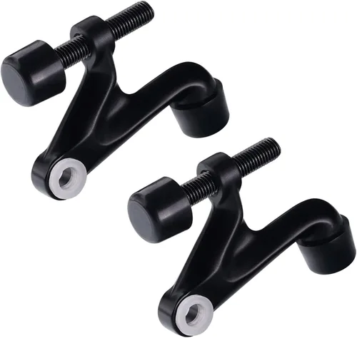 Paquete de 2 topes de puerta con pasador de bisagra, accesorios ajustables de alta resistencia, 2-3/8 x 15/16 pulgadas, negro mate con puntas de