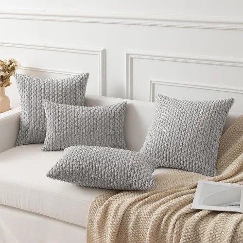 Miniatura 5 de Kevin Textile - Juego de 2 fundas de almohada decorativas de pana de 22 x 22 pulgadas, suaves, estilo bohemio, a rayas, decoración moderna del hogar