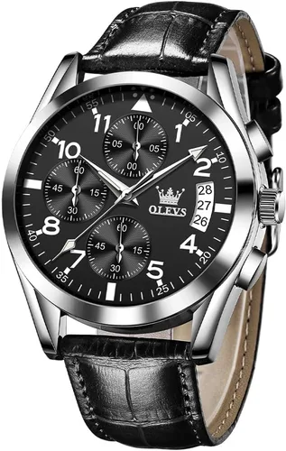 Miniatura 31 de OLEVS - Relojes para hombre, de cuero marrón, caja dorada, analógico, de cuarzo, de moda, para negocios, reloj de vestir, con fecha, luminoso
