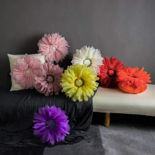 Miniatura 7 de OiseauVoler Almohada decorativa hecha a mano de lujo, cojín redondo de flores 3D con inserto para sofá, dormitorio, decoración del hogar, 14