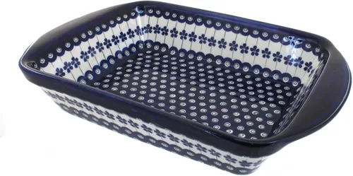 Miniatura 10 de Blue Rose Polish Pottery - Panadero rectangular grande con asas de tulipán azul, 11.5 x 9.25 pulgadas, único, apto para lavavajillas y duradero