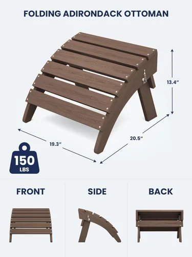 Miniatura 3 de KINGYES Otomana Adirondack plegable para silla Adirondack, color marrón