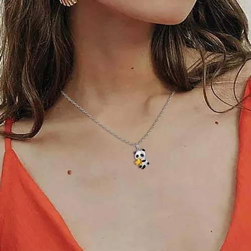 Miniatura 6 de YienDoo Gargantilla de cristal con diseño de panda, collar de corazón de cristal amarillo, panda con colgante de oso panda, collar de amor