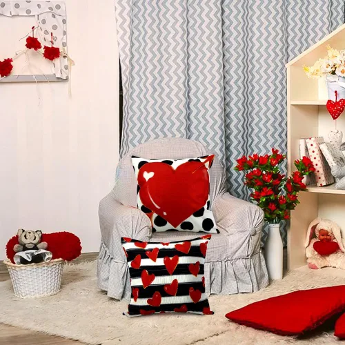 Miniatura 5 de Vellibring Fundas de almohada de San Valentín – 18 x 18 pulgadas a rayas de lunares, diseño de corazón de búfalo, almohadas decorativas para sofá