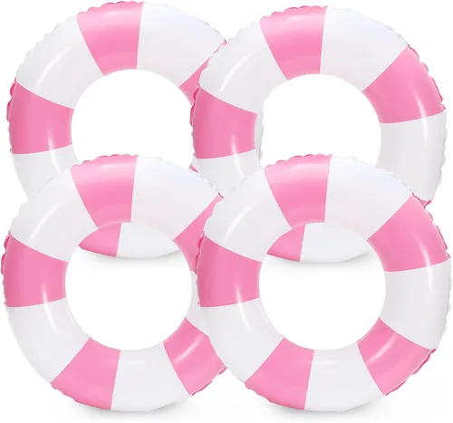 Miniatura 10 de Whaline Flotador inflable de natación de 4 piezas, anillo de natación a rayas, divertido estampado para piscina, tumbona, tubo para verano, Azul