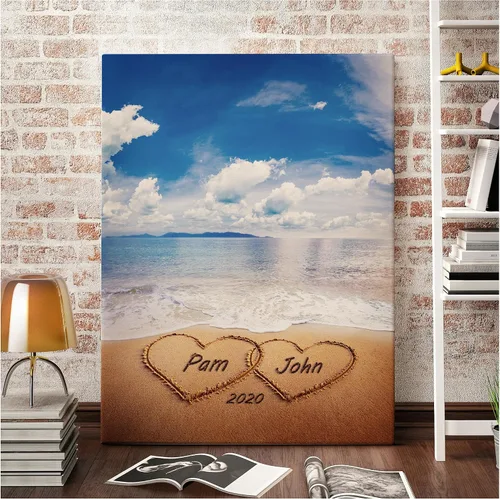 Miniatura 22 de CP CANVASPATH Nombre y fecha de pareja en la playa, impresiones en lienzo personalizadas, regalo de amor para aniversario, boda, cumpleaños y Arte