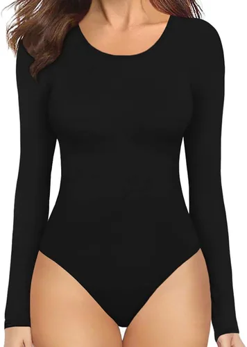 MANGOPOP bodi con cuello redondo para mujer prenda de manga corta y manga larga