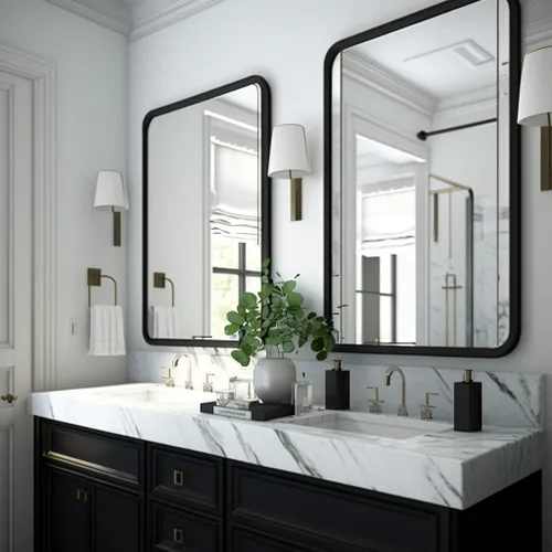 USHOWER - Juego de 2 espejos de baño negros de 24 x 36 pulgadas para sobre lavabo, espejo de pared rectangular con marco de metal, espejo de tocador