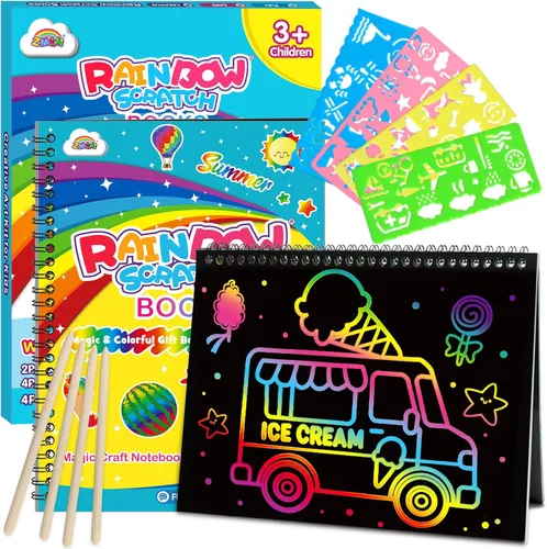 Miniatura 12 de ZMLM Regalo de manualidades de papel para rascar, paquete de 2 cuadernos de arcoíris, suministros de juguetes, rellenos para cesta de Pascua