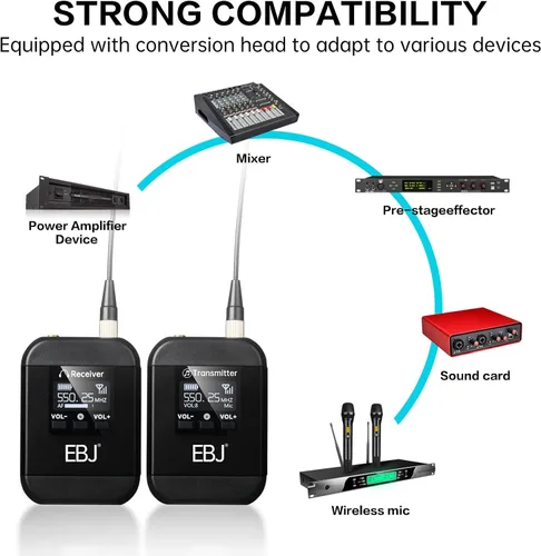 Miniatura 8 de EBJ Sistema de monitor inalámbrico en el oído, monitoreo intrauditivo UHF con transmisor receptor clip, 20 canales ajustables uno a muchos