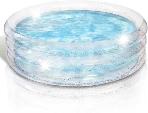 ArtCreativity Piscina inflable brillante para niños de 34 x 10 pulgadas, 3 niveles, piscina inflable transparente con purpurina plateada, fácil de