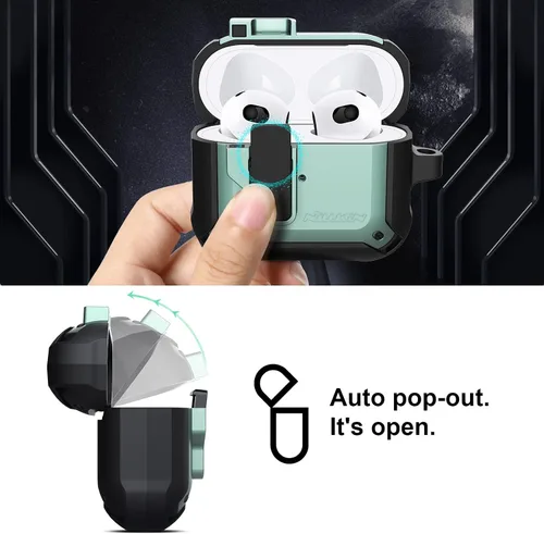 Miniatura 2 de Nillkin Funda para Airpods 3 con bloqueo magnético seguro, funda protectora para Airpods 3 con llavero de metal, cuerpo completo a prueba de golpes