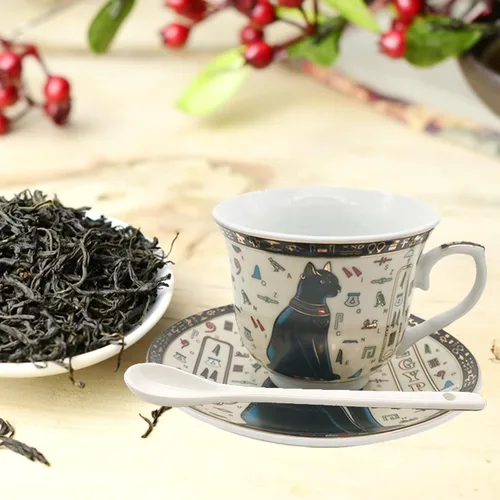Miniatura 5 de Juego de tazas y platillos de café expreso de cerámica dorada egipcia, taza Demitasse de 3.4 oz/3.4 fl oz, regalo de porcelana para cumpleaños