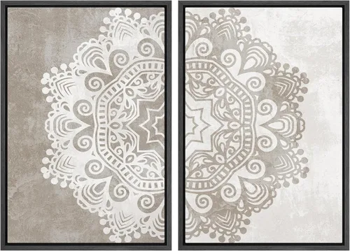 Miniatura 90 de SIGNWIN Lienzo enmarcado para pared, juego de arte de collage de ondas en espiral de mediados de siglo, formas abstractas, acogedor, neutro