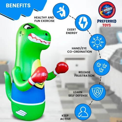Miniatura 6 de Preferred Toys Saco de boxeo inflable de dinosaurio para niños – Paquete de 2 bolsas Bop para niños pequeños y niños de 3 a 8 – Juguetes inflables