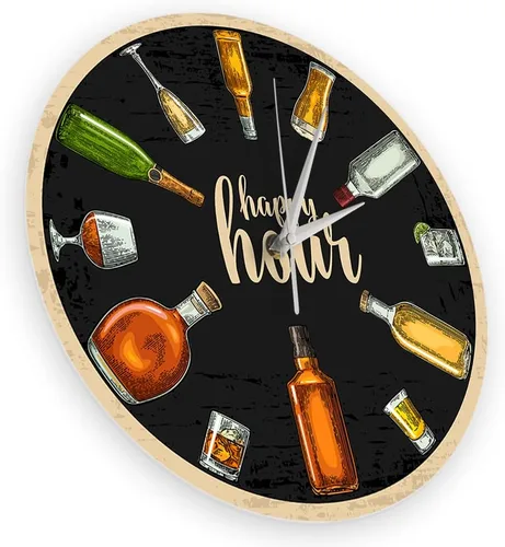 Miniatura 6 de Reloj de pared de vino de 12 pulgadas, Happy Hour Wine Time Wine Booze Beer Reloj de pared silencioso sin tictac reloj de pared para hombre, cueva