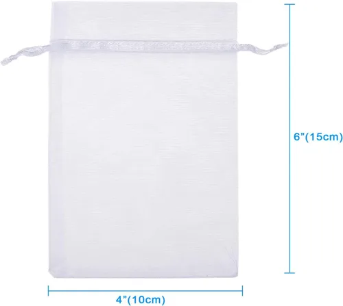 Miniatura 2 de 100 bolsas de regalo de organza blanca de 4 x 6 pulgadas a granel, bolsas gruesas de regalo de boda 210T para jabones, velas, bombas de baño, Blanco