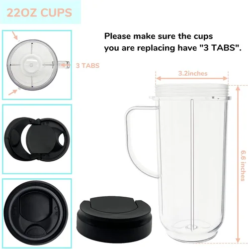 Miniatura 4 de Blender - Paquete de 2 tazas altas de 22 onzas con tapas abatibles para llevar y hoja cruzada con juntas, piezas de repuesto compatibles