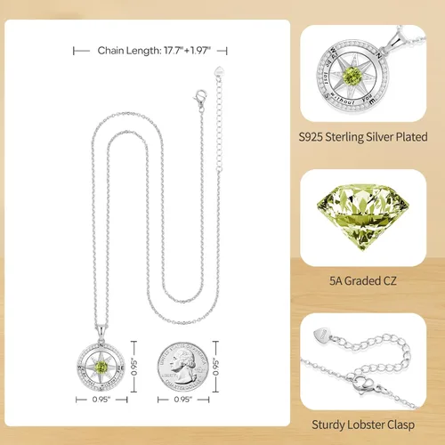 Miniatura 10 de Peeshow Collar para mujer, brújula, piedra natal, joyería de cumpleaños, aniversario, ideas para su novia, regalo romántico de amor en Navidad, día