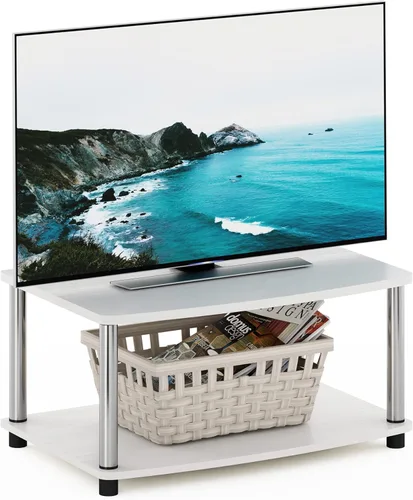 Miniatura 11 de Furinno Turn-N-Tube Soporte de TV, centro de entretenimiento de esquina de 3 niveles con estantes abiertos, consola de TV sin herramientas para TV