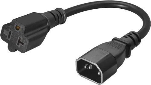 Miniatura 6 de Cable de alimentación NEMA 5-15P a 5-15/20R - 15A a 20A, Nema 5-15P a 5-15R/5-20R (peine 20Amp T Blade) - Listado UL 14AWG Negro 1FT/0.32M