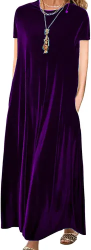 Miniatura 5 de Vestido de terciopelo para mujer, formal, casual, linda, cuello redondo, elegante, de manga corta, con bolsillo