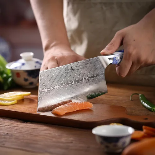 Miniatura 8 de SHANGDAO Juego de cuchillos de cocina de Damasco con bloque magnético para cuchillos, 5 cuchillos de cocina afilados hechos de acero japonés