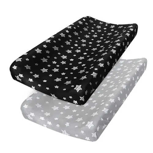 Miniatura 9 de Paquete de 2 fundas para cambiador para niñas, con estampado encantador, suave, unisex, para cambiar, se ajusta a almohadilla contorneada de 32 x 16