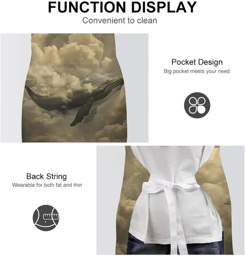 Miniatura 6 de MUSM Apron for Adults - 27.6 X 31.5 Inch, Heavy-Duty Polyester Aprons with Two Large Pockets, Waterproof Whale in The Clouds Kitchen Apron for