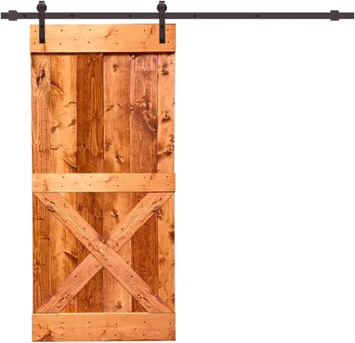 Miniatura 14 de TMS Mini puerta corrediza interior de madera de pino nudosa maciza teñida con kit de herrajes deslizantes (84 x 36 pulgadas, nogal)