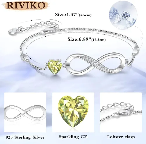 Miniatura 5 de RIVIKO Pulsera con dije de símbolo de corazón de amor infinito para mujer, plata de ley 925, ajustable, cumpleaños, día de San Valentín, Navidad