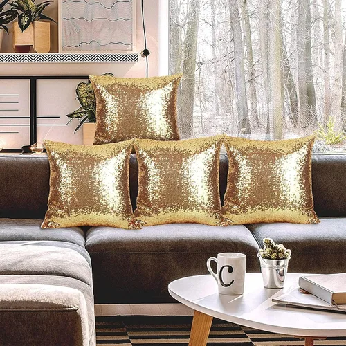 Miniatura 3 de 2 almohadas decorativas de lentejuelas doradas, 18 x 18 pulgadas, fundas de cojín cuadradas con lentejuelas con purpurina de tela sólida, diseño