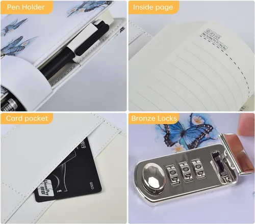 Miniatura 2 de ARRLSDB Diario creativo de contraseñas A5 con cerradura, diario de piel sintética con cerradura de combinación, cuaderno de contraseñas, diario