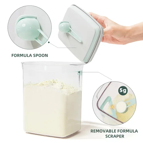 Miniatura 4 de Contenedor de Leche en Polvo para Bebés - Dispensador de Fórmula Hermético de 2300ml con Cuchara y Raspador, Sin BPA, Transparente, 28OZ, 1.76LB, 28