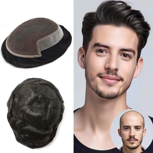 Miniatura 9 de Hombres Toupee Sistema de Cabello Humano Real para Hombres Encaje Suizo Toupee Para Hombres Nudos Blanqueados Hombres Hairpieces Pieza Para Hombres