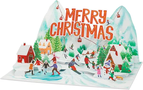 Miniatura 3 de POPWOW Tarjeta desplegable de vacaciones de montaña, Feliz Navidad, nieve, esquí, tarjetas de felicitación 3D, regalos para mujeres, hombres, niños