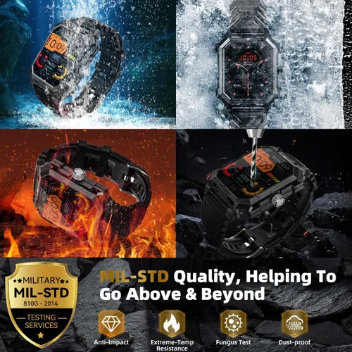 Miniatura 4 de Rogbid Reloj inteligente militar para hombres (respuesta/llamada de marcado) batería de 680 mAh táctico resistente IP69 impermeable reloj
