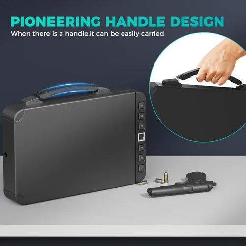 Miniatura 2 de Caja fuerte para pistolas biométrica, caja fuerte para 2 pistolas, acceso rápido a pistola con huella digital, PIN o cerradura de llave recargable
