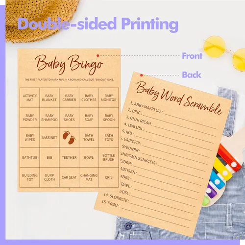 Miniatura 5 de Juego de baby shower, juego de bingo neutro de género/Adivina quién mamá o papá/desafío de palabras/tarjetas de datos de preguntas para bebés