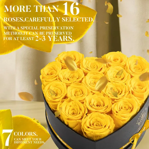 Miniatura 4 de Impouo 16 rosas preservadas en una caja con forma de corazón, flores preservadas, regalos para mujeres, día de la madre, día de San Valentín o día
